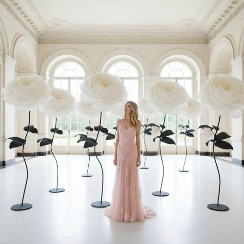 Аренда ростовых цветов из бумаги "Пионы белые White/Black"